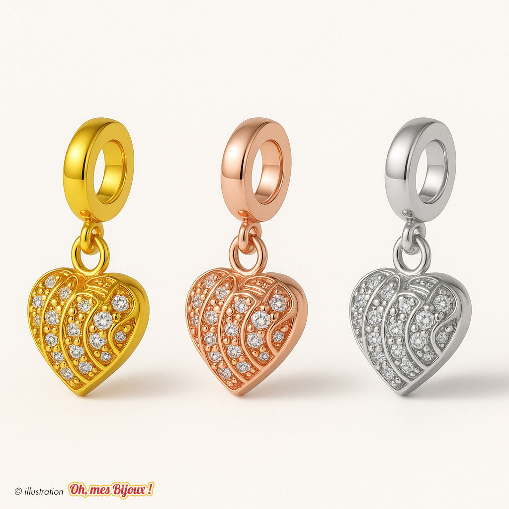 Charm Cœur 3D avec Cristal Swarovski® Elements pour Bracelet Oh, mes Bijoux !