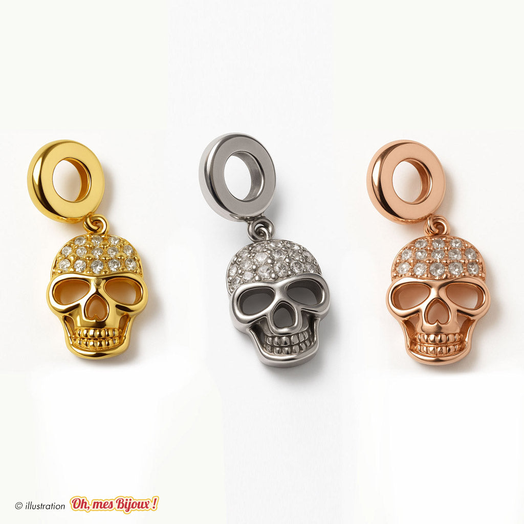 Charm Tête de Mort avec Cristal Swarovski® Elements pour Bracelet
