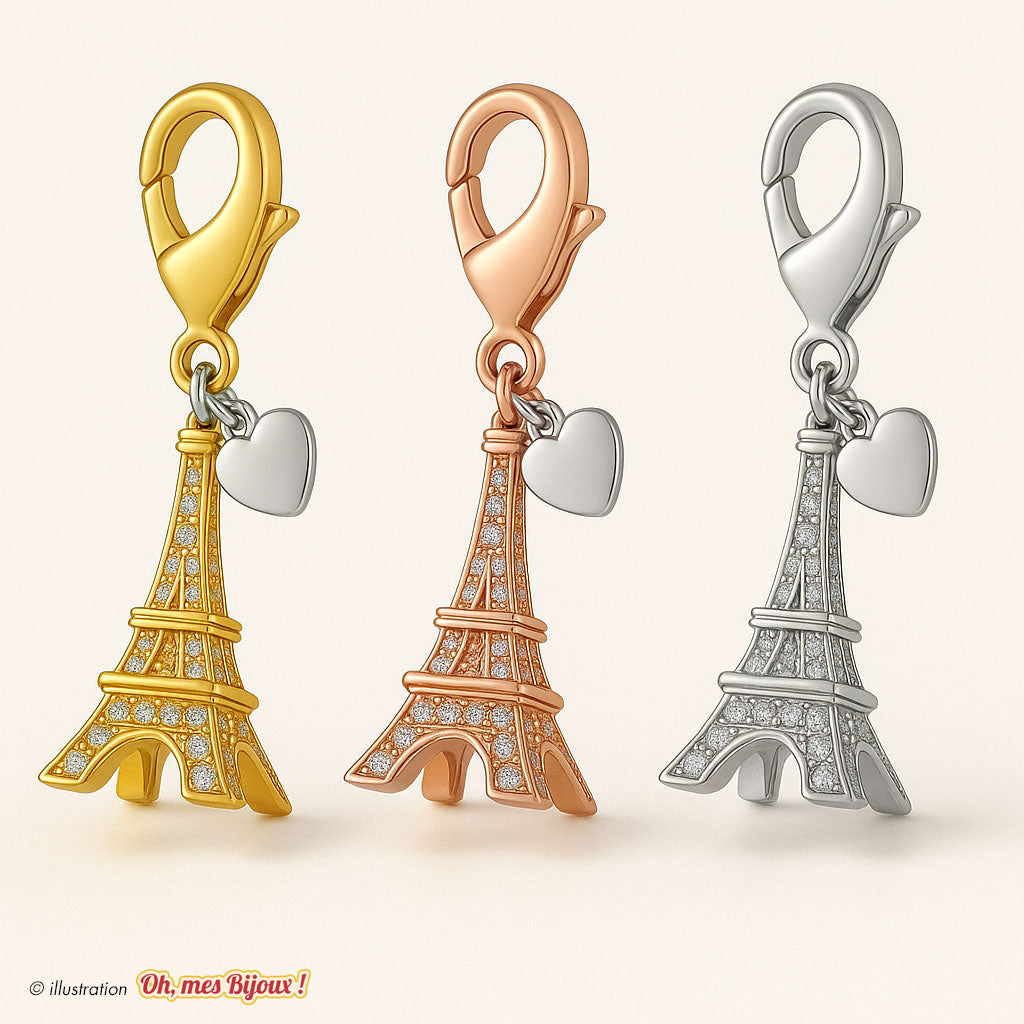 Charm Tour Eiffel 3D + Cœur avec Cristal Swarovski® Elements pour Bracelet Oh, mes Bijoux !
