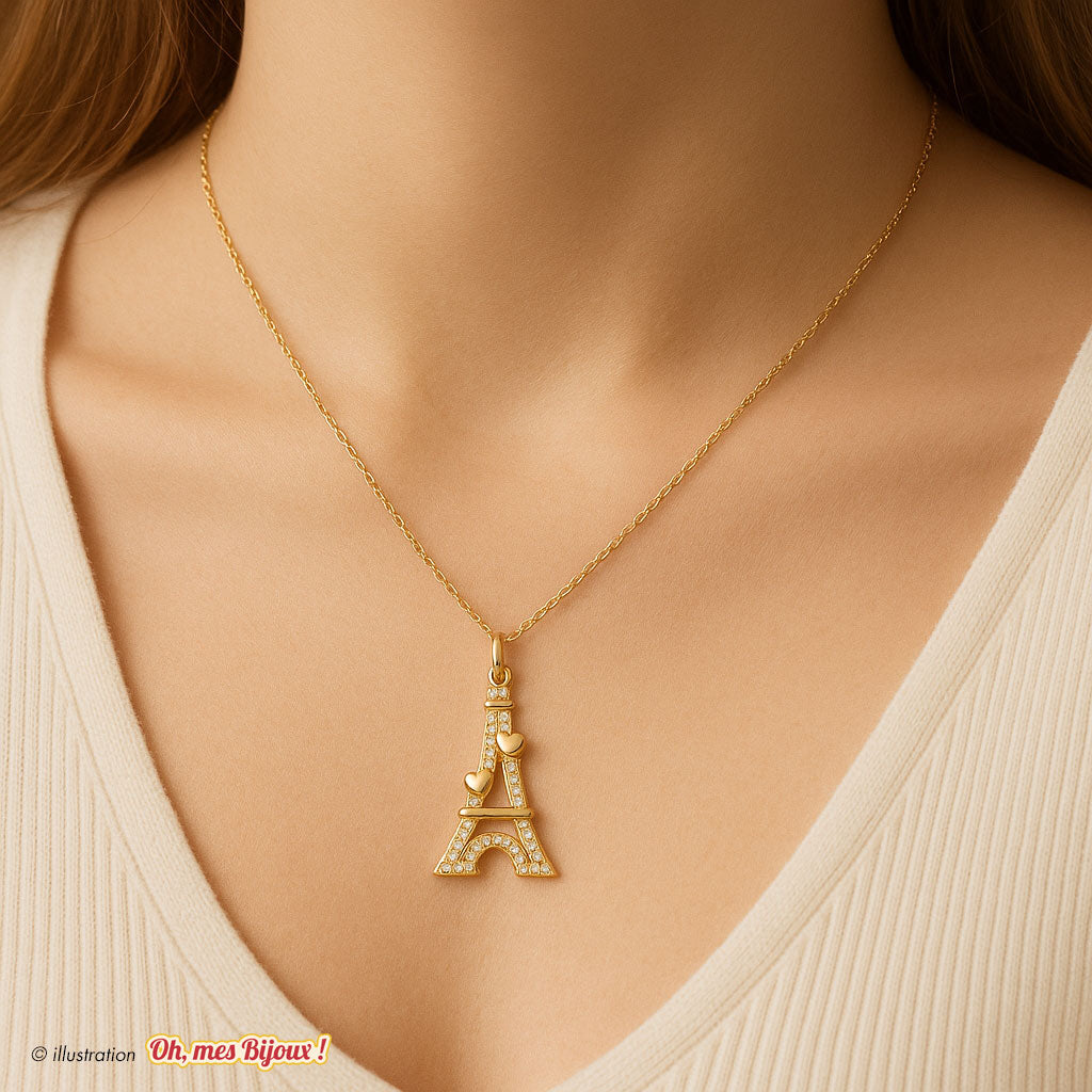 Collier avec Pendentif Tour Eiffel Cœurs – Swarovski® Elements Oh, mes Bijoux !