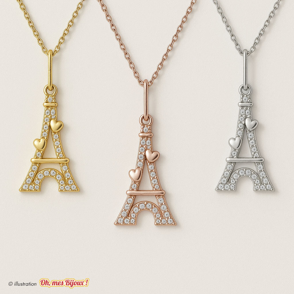 Collier avec Pendentif Tour Eiffel Cœurs – Swarovski® Elements Oh, mes Bijoux !