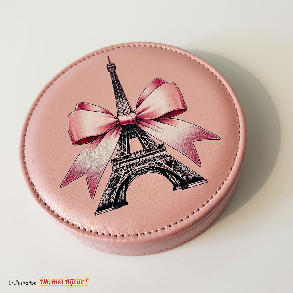 Boîte à Charms Rose – Motif Tour Eiffel avec Nœud Élégant Oh, mes Bijoux !