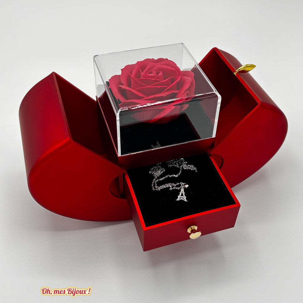 Coffret Cœur avec Rose Éternelle et Tiroir à Bijoux Oh, mes Bijoux !