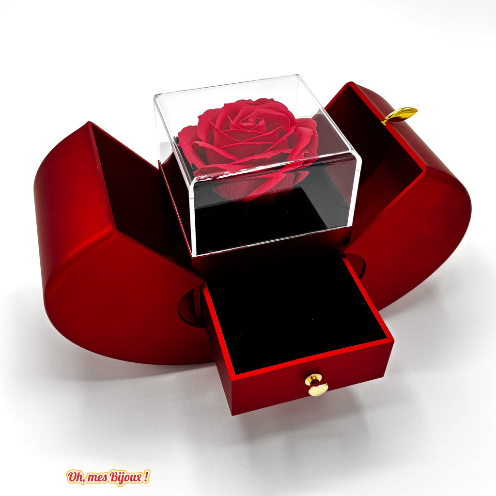 Coffret Cœur avec Rose Éternelle et Tiroir à Bijoux Oh, mes Bijoux !