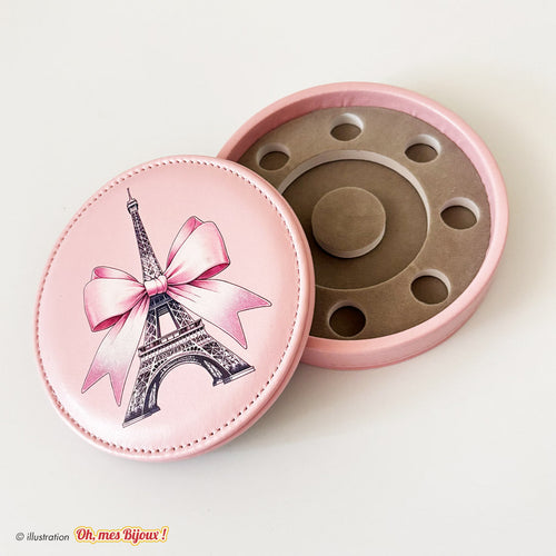 Boîte à Charms Rose – Motif Tour Eiffel avec Nœud Élégant Oh, mes Bijoux !