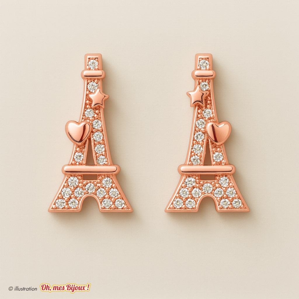 Boucles d’Oreilles Tour Eiffel (Cœur Étoile) avec Cristal Swarovski® Elements Oh, mes Bijoux !