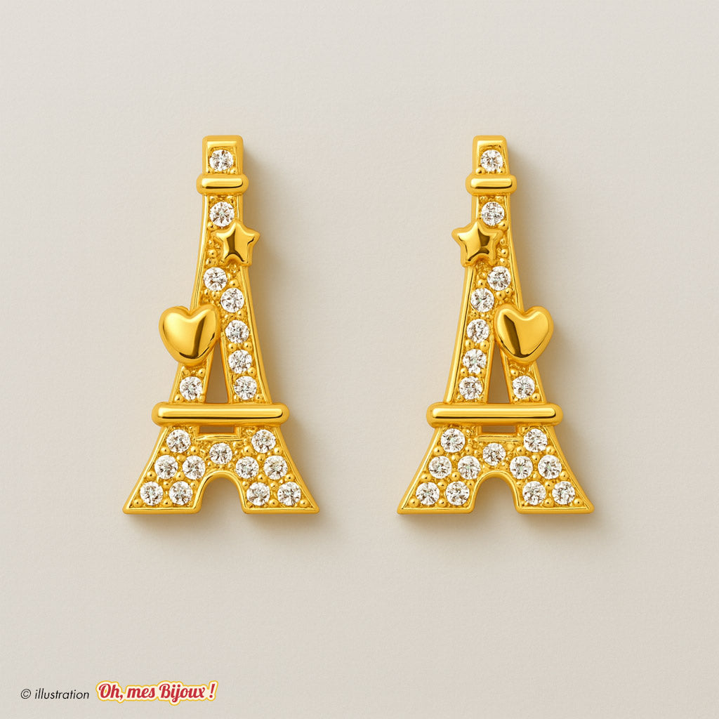 Boucles d’Oreilles Tour Eiffel (Cœur Étoile) avec Cristal Swarovski® Elements Oh, mes Bijoux !