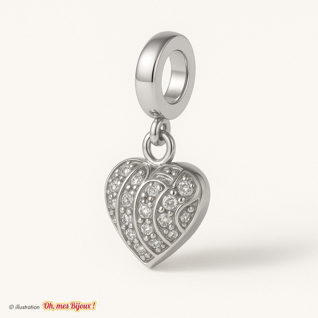 Charm Cœur 3D avec Cristal Swarovski® Elements pour Bracelet Oh, mes Bijoux !