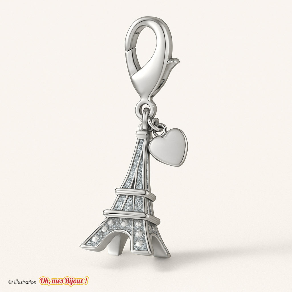 Charm Tour Eiffel 3D + Cœur avec Cristal Swarovski® Elements pour Bracelet Oh, mes Bijoux !