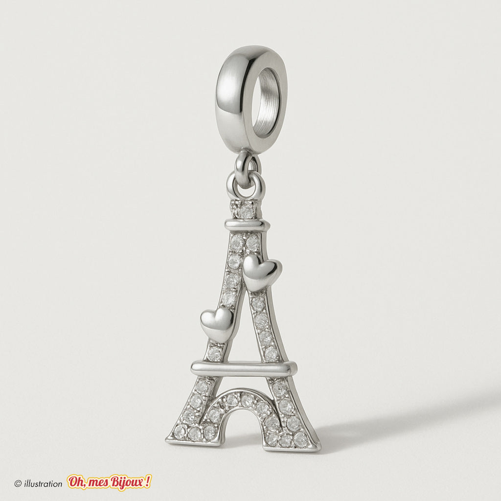 Charm Tour Eiffel Cœurs avec Cristal Swarovski® Elements pour Bracelet Oh, mes Bijoux !