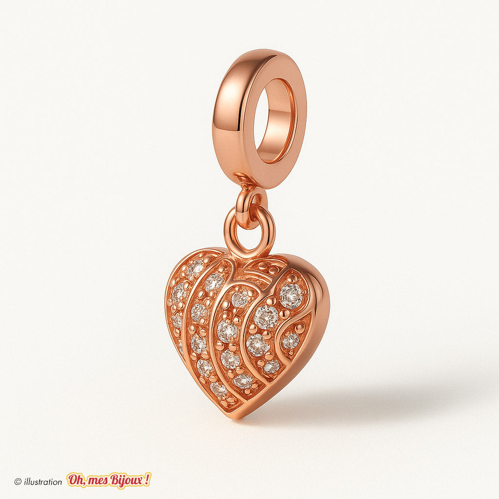 Charm Cœur 3D avec Cristal Swarovski® Elements pour Bracelet Oh, mes Bijoux !