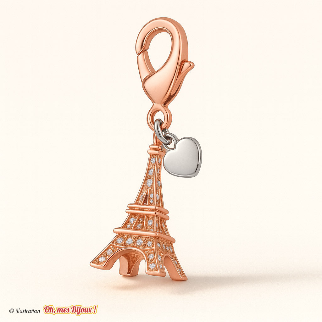 Charm Tour Eiffel 3D + Cœur avec Cristal Swarovski® Elements pour Bracelet Oh, mes Bijoux !