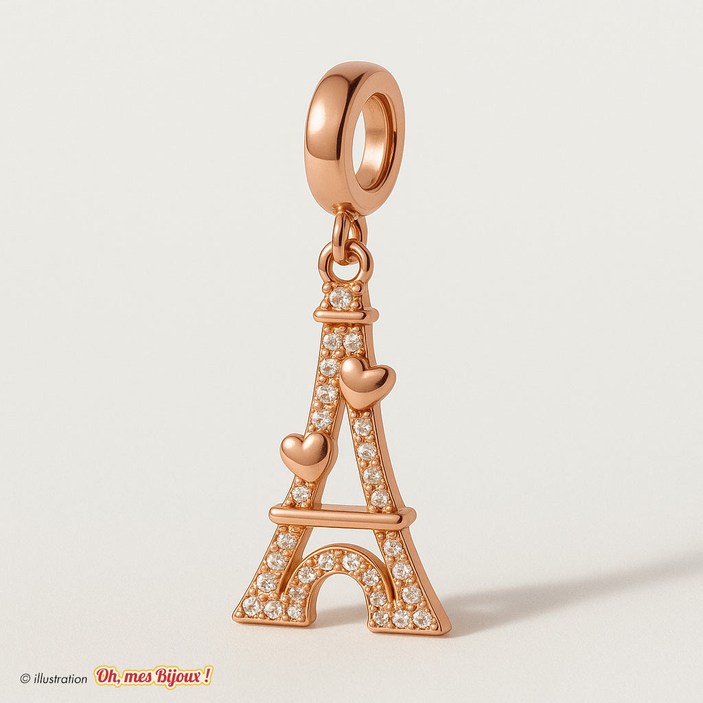 Charm Tour Eiffel Cœurs avec Cristal Swarovski® Elements pour Bracelet Oh, mes Bijoux !