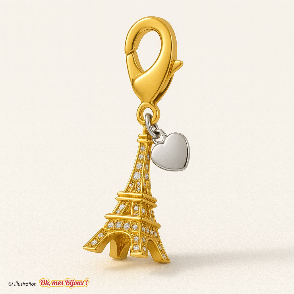 Charm Tour Eiffel 3D + Cœur avec Cristal Swarovski® Elements pour Bracelet Oh, mes Bijoux !