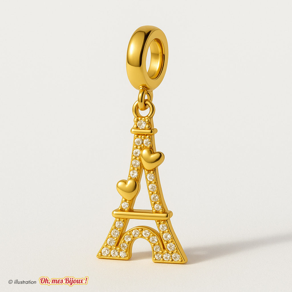 Charm Tour Eiffel Cœurs avec Cristal Swarovski® Elements pour Bracelet Oh, mes Bijoux !