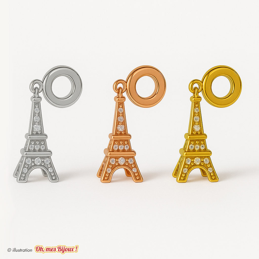 Charm Tour Eiffel 3D avec Cristal Swarovski® Elements pour Bracelet Oh, mes Bijoux !