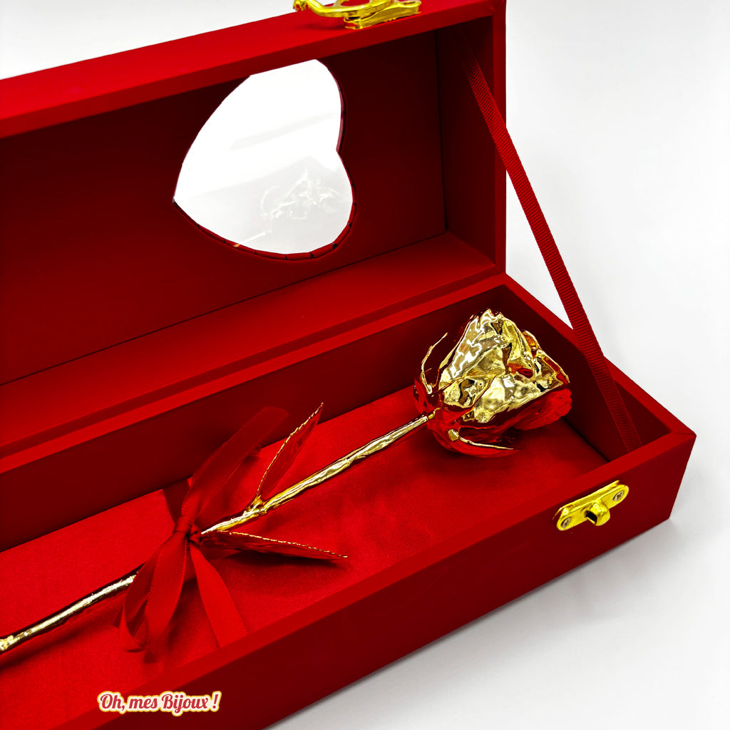Rose Éternelle Naturelle Plaquée Or 99,9% avec Coffret Cœur Luxe Oh, mes Bijoux !