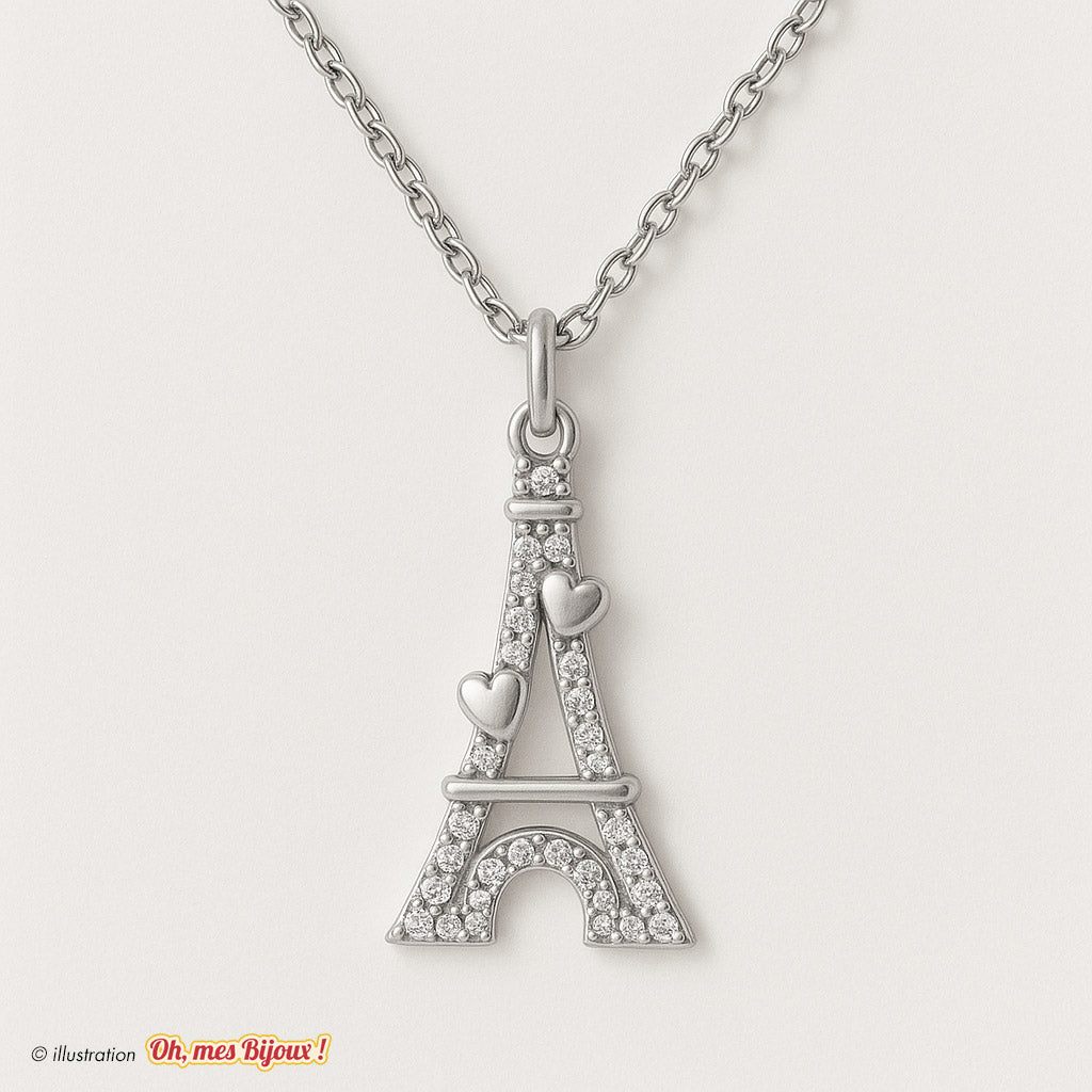 Collier avec Pendentif Tour Eiffel Cœurs – Swarovski® Elements Oh, mes Bijoux !