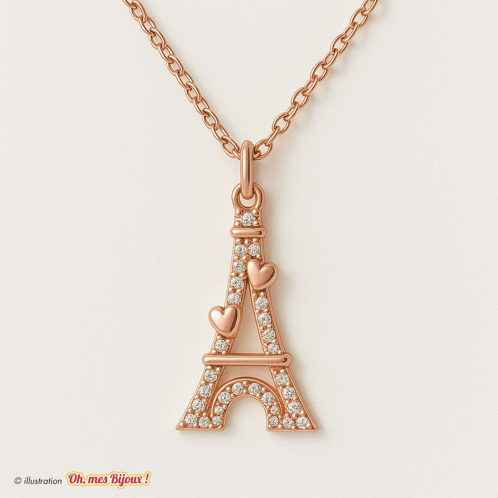 Collier avec Pendentif Tour Eiffel Cœurs – Swarovski® Elements Oh, mes Bijoux !