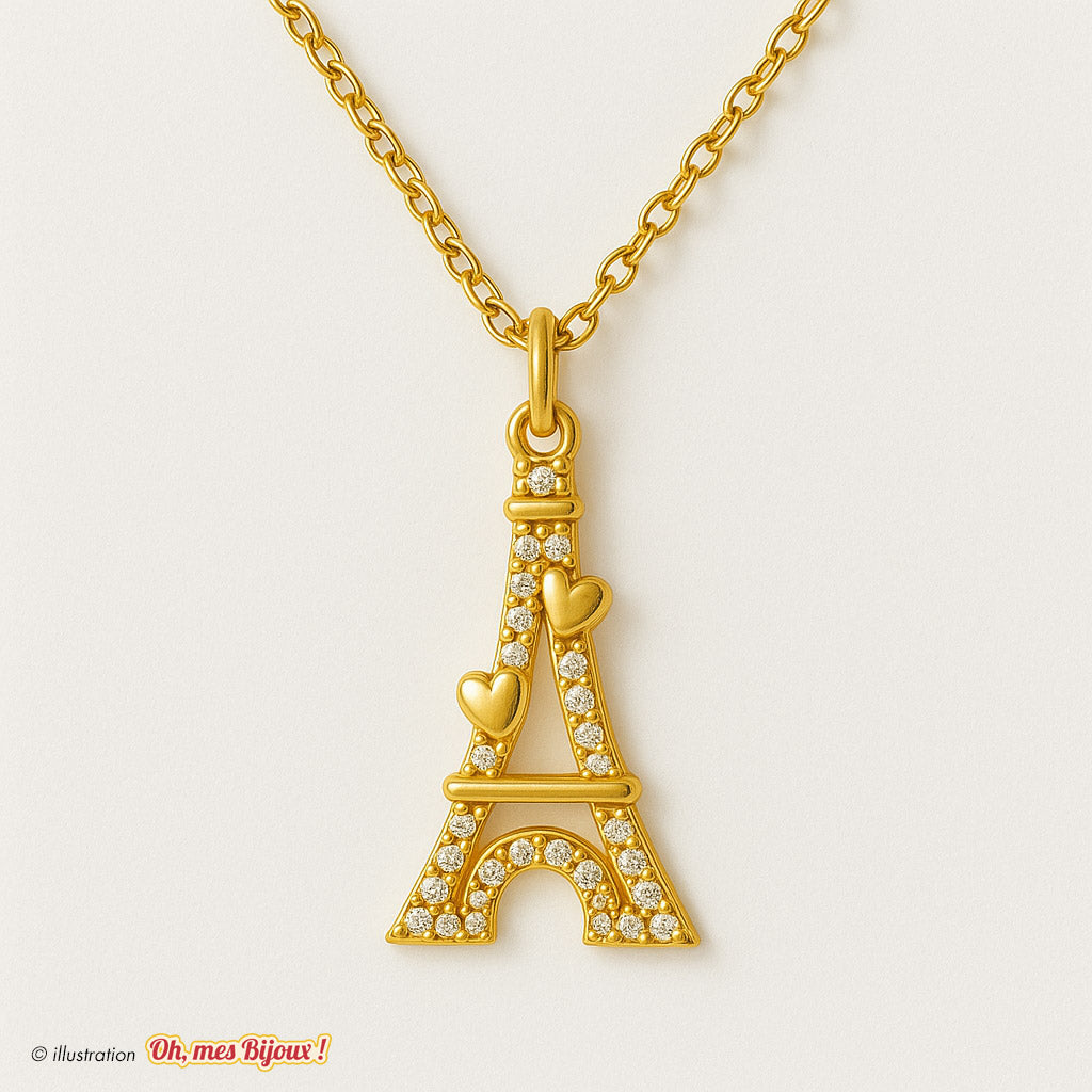 Collier avec Pendentif Tour Eiffel Cœurs – Swarovski® Elements Oh, mes Bijoux !